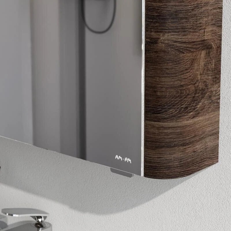 Зеркальный шкаф Am.Pm Sensation M30MCL0801NF, цвет - орех, с подсветкой, левый, 80 см