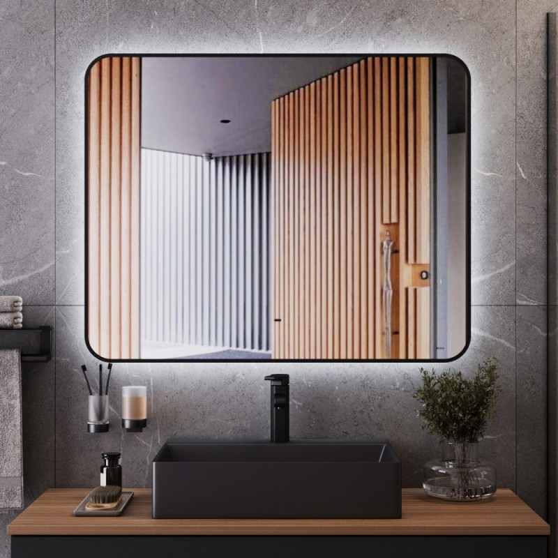 BOND M35ZE-10080 Зеркало прямоугольное Лофт 100х80см с подсветкой и черным обрамлением