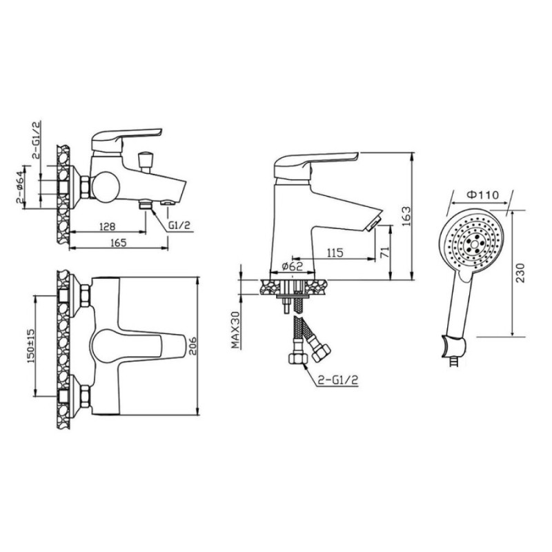 Комплект смесителей Orange Tony M54-311gr, графит матовый