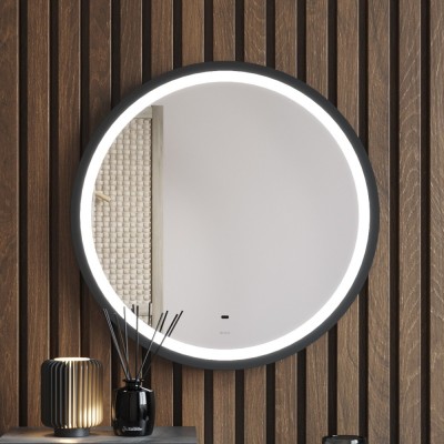 BOND M60ZE-6060 Зеркало круглое 60х60см с LED подсветкой, бесконтактным сенсором и черной рамой