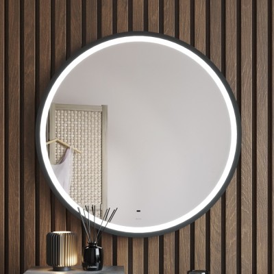 BOND M60ZE-8080 Зеркало круглое 80х80см с LED подсветкой, бесконтактным сенсором и черной рамой