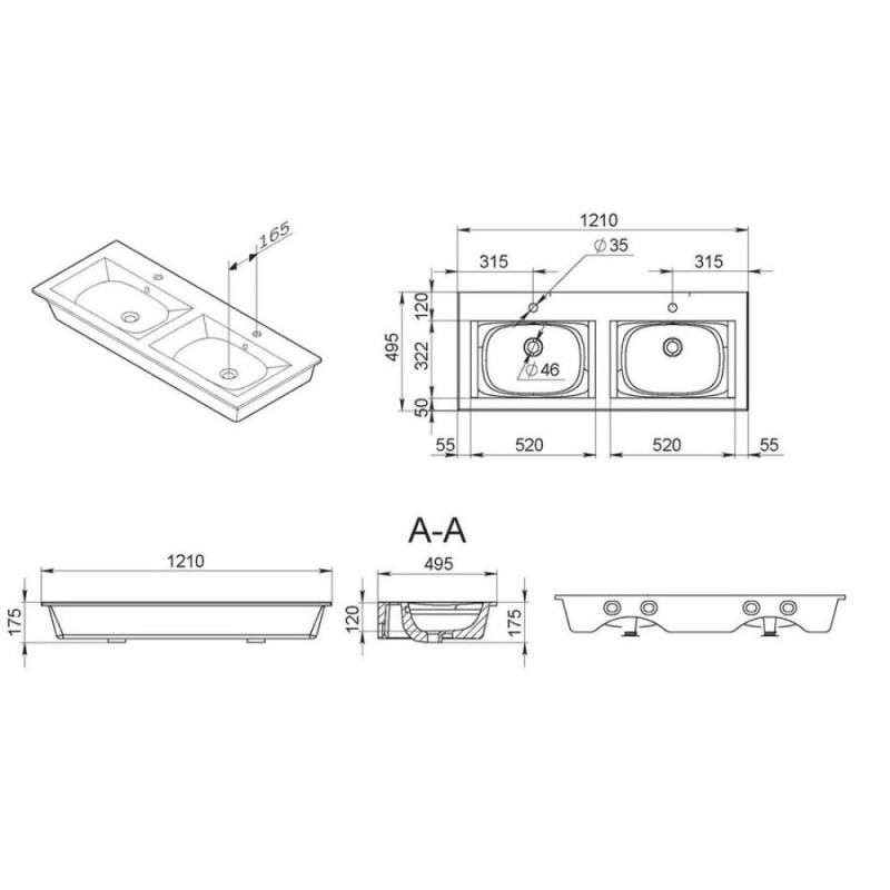 Раковина Am.Pm Spirit 2.0 M70AWCD1202WG, 120 см