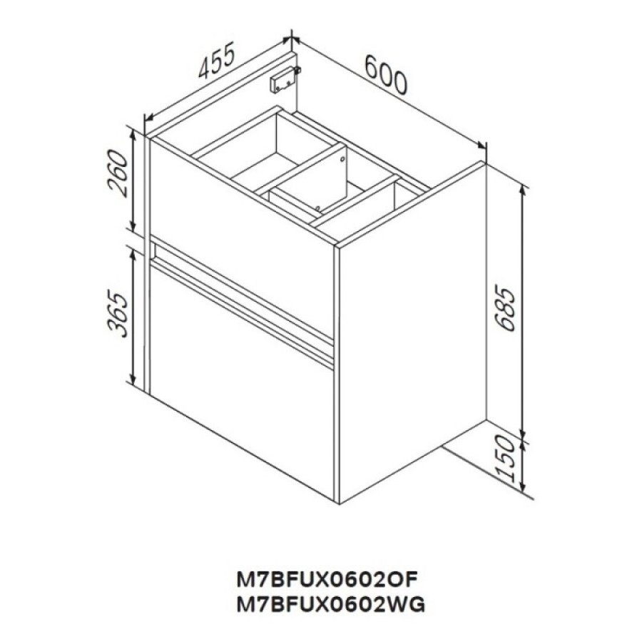 Тумба под раковину Am.Pm Sense M7BFUX0602WG, 60 см, подвесная с 2 ящиками, цвет белый