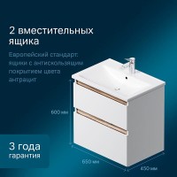 Тумба под раковину Am.Pm X-Joy M85AFHX0652WG, подвесная, 65 см, 2 ящика, белый глянец