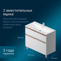 Тумба под раковину Am.Pm X-Joy M85AFSX1002WG, напольная, 100 см, 2 ящика, белый глянец