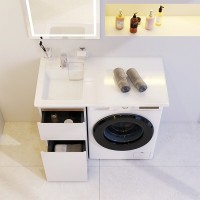 Раковина Am.Pm X-Joy 100 см, для установки со стиральной машиной, литьевой мрамор, белый, M85AWPL1001WG, чаша слева