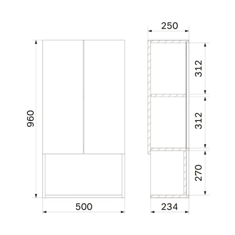 Шкаф подвесной Am.Pm X-Joy M85CHX05021WG, 50 см, с нишей, Flat Pack, цвет белый глянец
