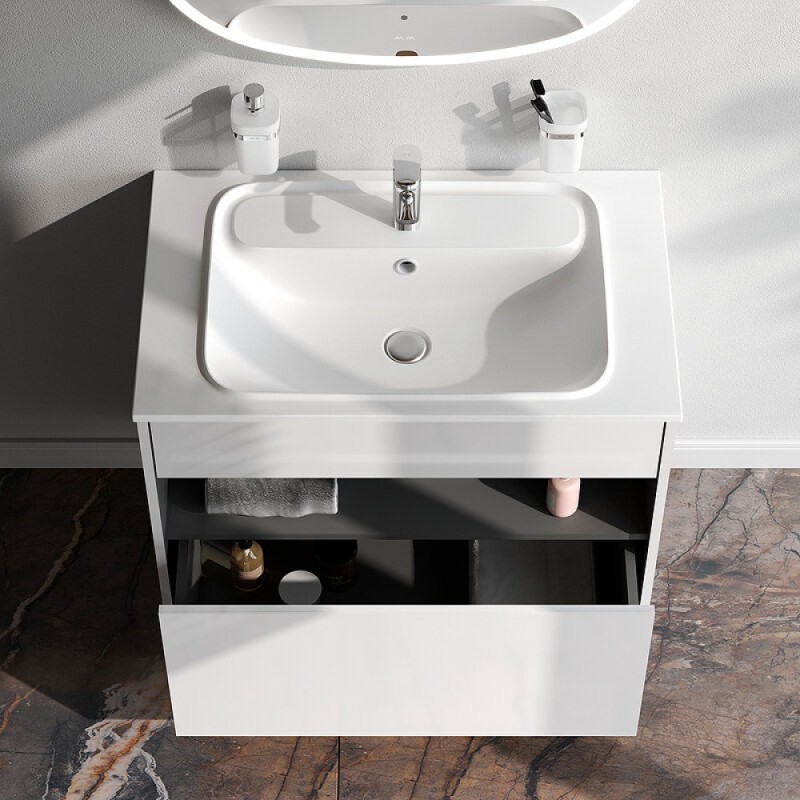 Тумба с раковиной Am.Pm Func M8F-FUX0801WG-WPC0800WM, 80 см, подвесная/напольная, белая