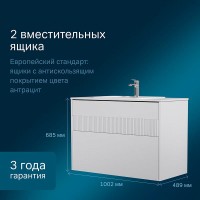 Тумба под раковину Am.Pm Func M8FFUX1002WM, 100 см, 2 ящика, подвесная/напольная, цвет белый матовый