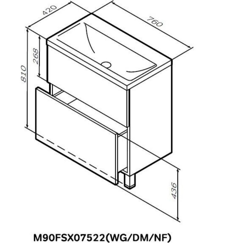 Тумба с раковиной Am.Pm Gem M90-FSX0752-WC0752WG, 75 см, напольная, Push to Open, белая