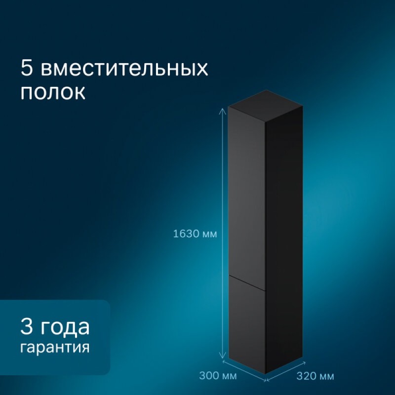 Шкаф-пенал Am.Pm Gem подвесной, правый, 30 см, черный матовый, M90CHR0306BM