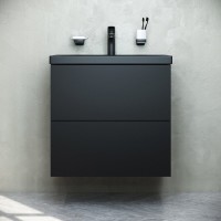 Тумба под раковину Am.Pm Gem M90FHX06022BM, 60 см, подвесная, 2 ящика push-to-open, цвет черный матовый