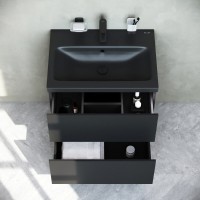 Тумба под раковину Am.Pm Gem M90FHX06022BM, 60 см, подвесная, 2 ящика push-to-open, цвет черный матовый