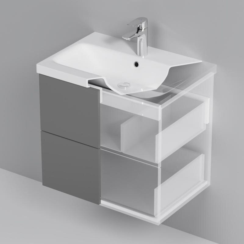 Тумба под раковину Am.Pm Gem M90FHX06022GM, 60 см, подвесная, 2 ящика push-to-open, цвет графит матовый