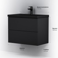 Тумба под раковину Am.Pm Gem M90FHX07522BM, 75 см, подвесная, 2 ящика push-to-open, цвет черный матовый