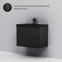 Тумба под раковину Am.Pm Gem M90FHX07522BM, 75 см, подвесная, 2 ящика push-to-open, цвет черный матовый