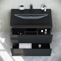 Тумба под раковину Am.Pm Gem M90FHX07522BM, 75 см, подвесная, 2 ящика push-to-open, цвет черный матовый