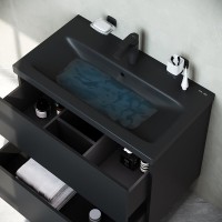 Тумба под раковину Am.Pm Gem M90FHX07522BM, 75 см, подвесная, 2 ящика push-to-open, цвет черный матовый