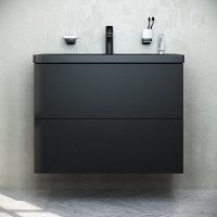 Тумба под раковину Am.Pm Gem M90FHX07522BM, 75 см, подвесная, 2 ящика push-to-open, цвет черный матовый