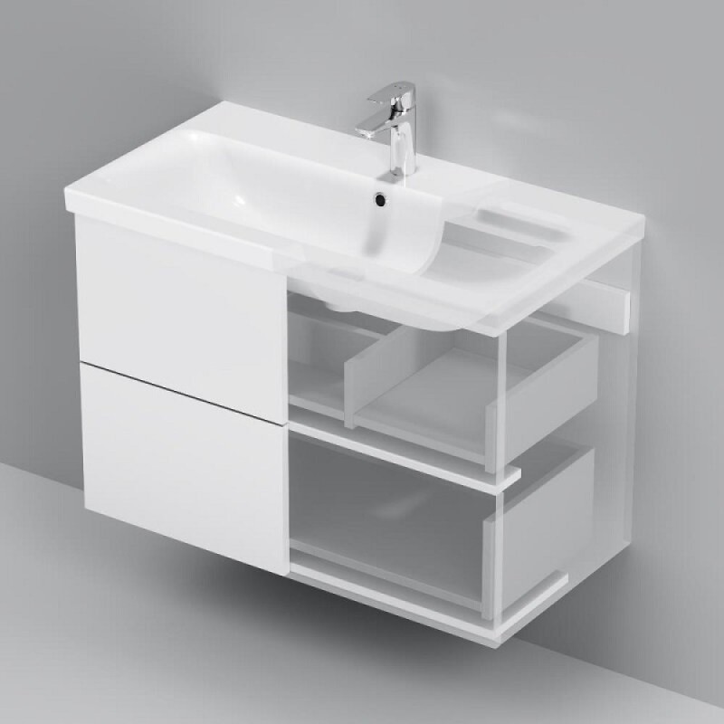 Тумба под раковину Am.Pm Gem M90FHX0802WG, 80 см, подвесная, push-to-open, белый глянец