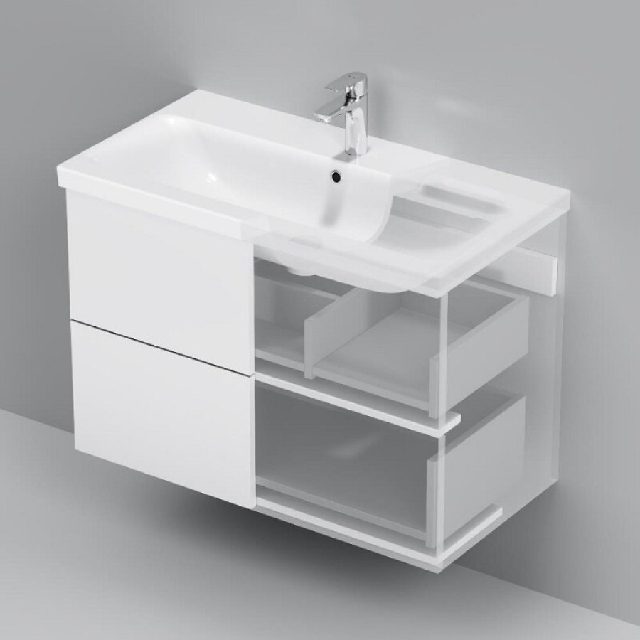 Тумба под раковину Am.Pm Gem M90FHX0802WG, 80 см, подвесная, push-to-open, белый глянец