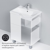 Тумба под раковину Am.Pm Gem M90FSX06022WG32, 60 см, напольная, 2 ящика push-to-open, цвет белый глянец