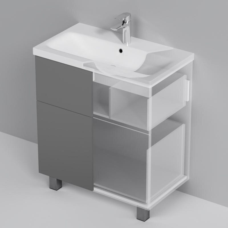Тумба под раковину Am.Pm Gem 75 см, напольная, 2 ящика push-to-open, графит матовый M90FSX07522GM32