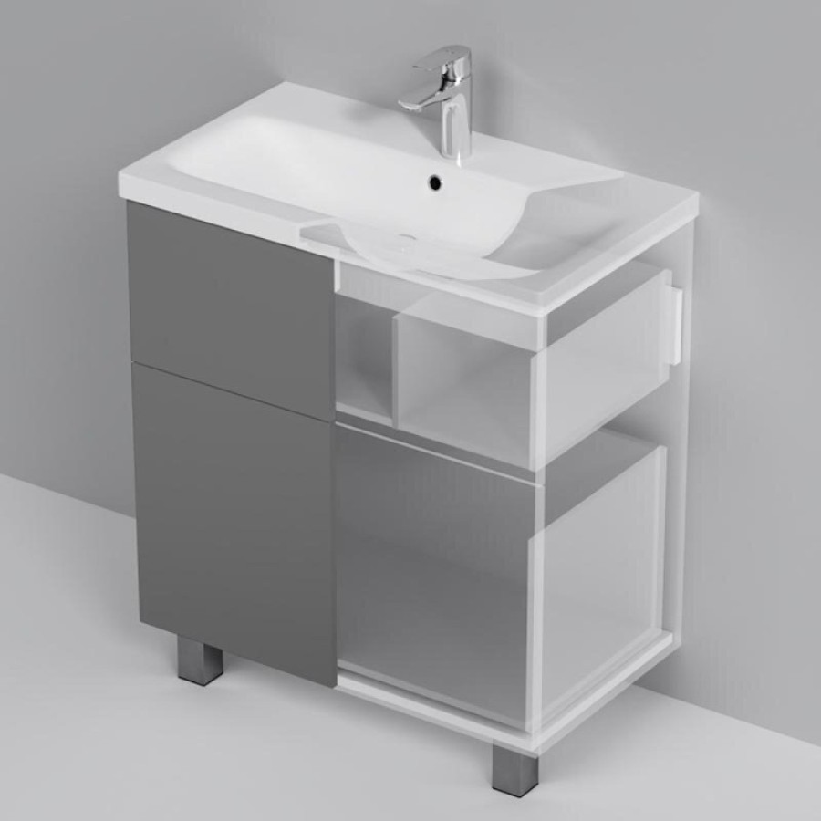 Тумба под раковину Am.Pm Gem 75 см, напольная, 2 ящика push-to-open, графит матовый M90FSX07522GM32
