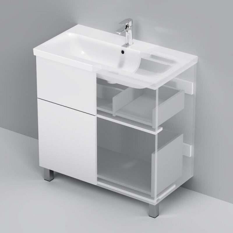 Тумба под раковину Am.Pm Gem M90FSX0802WG, 80 см, напольная, push-to-open, белый глянец