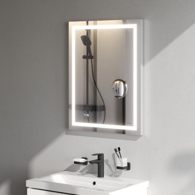 Зеркало Am.Pm Gem 55 с led-подсветкой часами и косметическим зеркалом M91AMOX0553WG