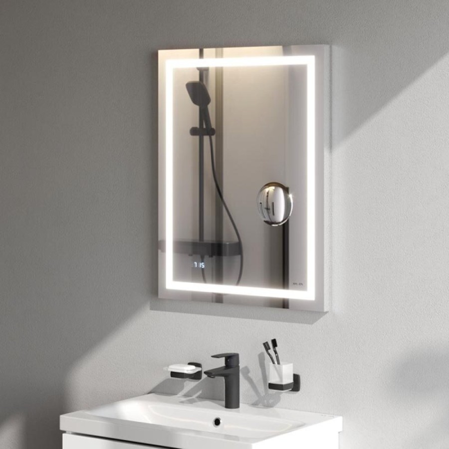 Зеркало Am.Pm Gem 55 с led-подсветкой часами и косметическим зеркалом M91AMOX0553WG