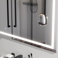 Зеркало Am.Pm Gem M91AMOX0803WG, 80 см с контурной Led-подсветкой, часами и косметическим зеркалом