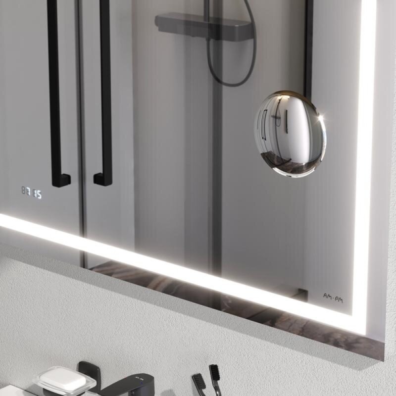 Зеркало Am.Pm Gem M91AMOX0803WG, 80 см с контурной Led-подсветкой, часами и косметическим зеркалом