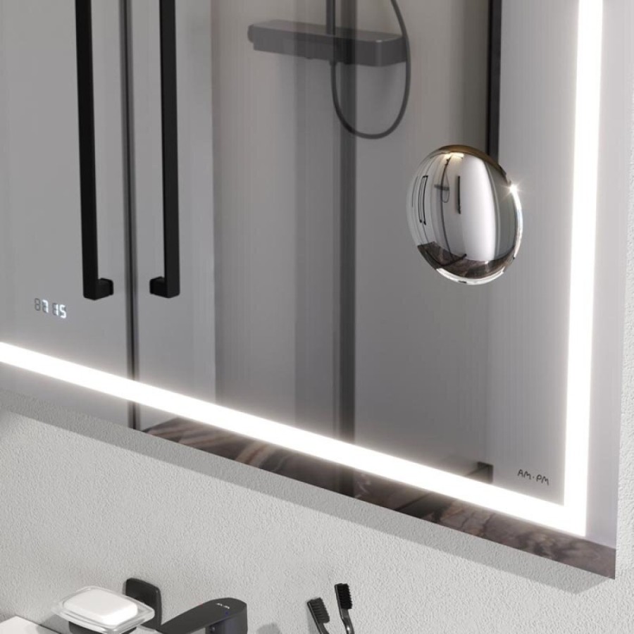 Зеркало Am.Pm Gem M91AMOX0803WG, 80 см с контурной Led-подсветкой, часами и косметическим зеркалом