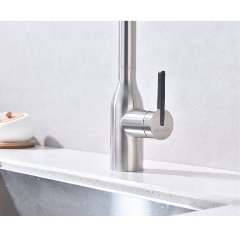Смеситель для кухонной мойки Paulmark Magneto One Ma213188-BS, с подключением к фильтру, нержавеющая сталь
