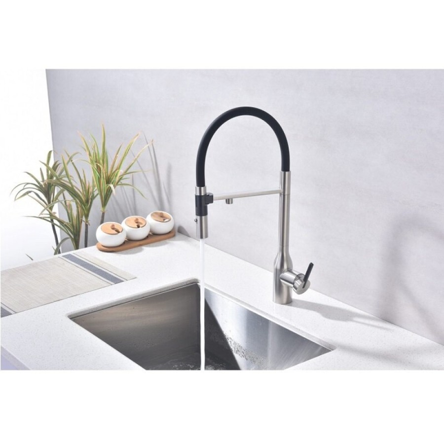 Смеситель для кухонной мойки Paulmark Magneto One Ma213188-BS, с подключением к фильтру, нержавеющая сталь