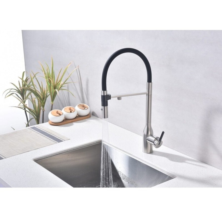Смеситель для кухонной мойки Paulmark Magneto One Ma213188-BS, с подключением к фильтру, нержавеющая сталь