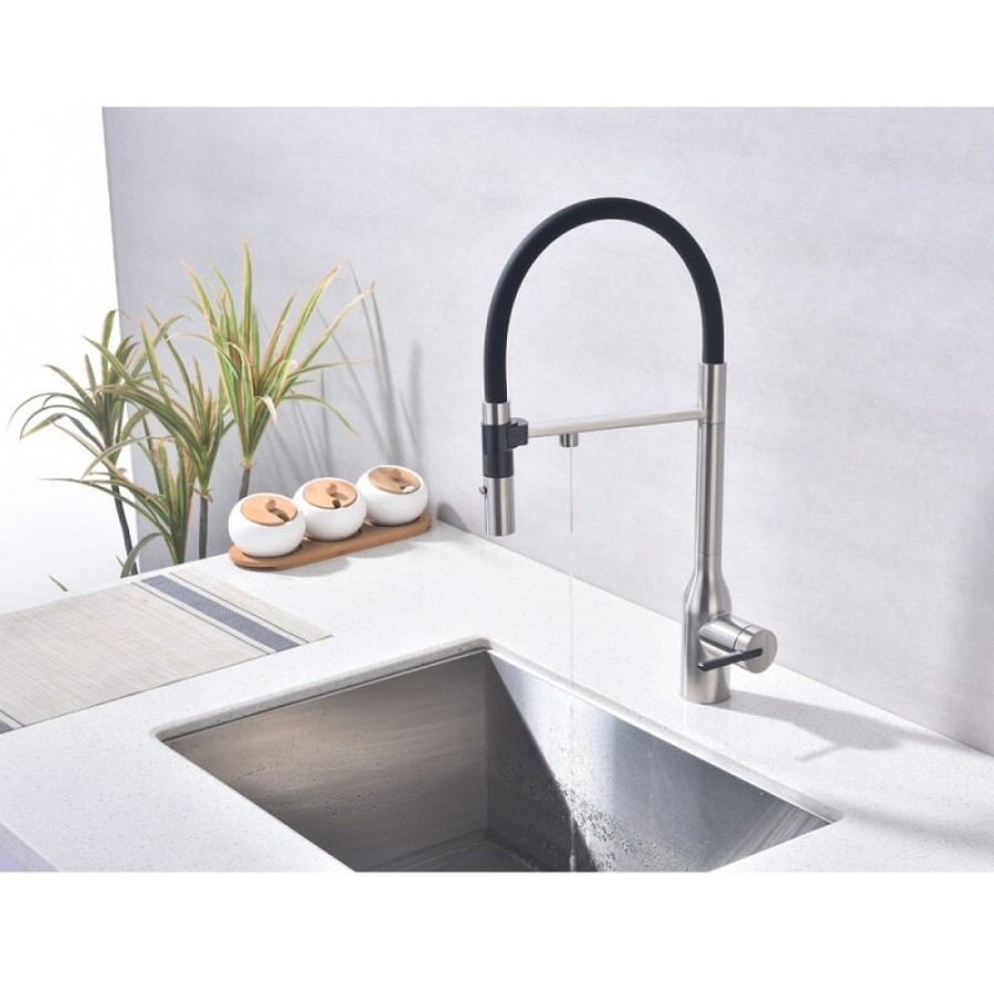Смеситель для кухонной мойки Paulmark Magneto One Ma213188-BS, с подключением к фильтру, нержавеющая сталь