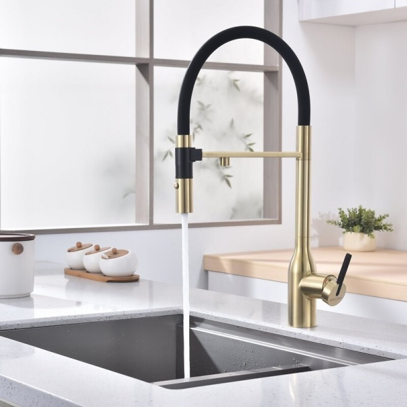 Смеситель для кухонной мойки Paulmark Magneto One Ma213188-LG, с подключением к фильтру, светлое золото