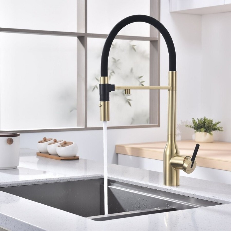 Смеситель для кухонной мойки Paulmark Magneto One Ma213188-LG, с подключением к фильтру, светлое золото