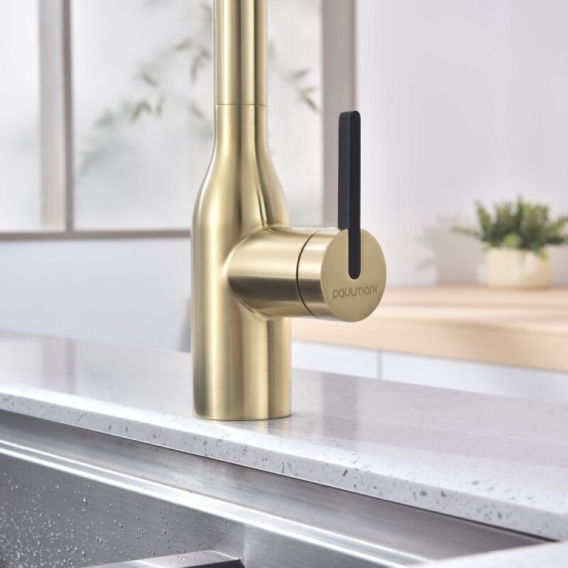 Смеситель для кухонной мойки Paulmark Magneto One Ma213188-LG, с подключением к фильтру, светлое золото