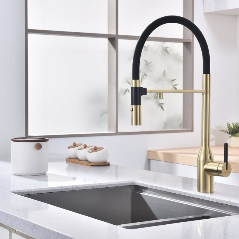 Смеситель для кухонной мойки Paulmark Magneto One Ma213188-LG, с подключением к фильтру, светлое золото