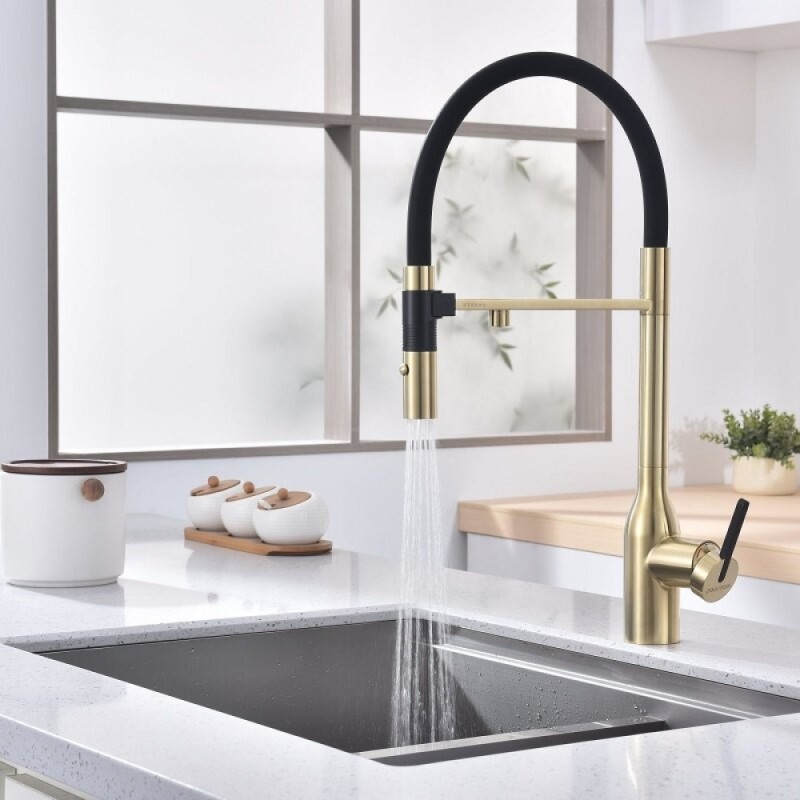 Смеситель для кухонной мойки Paulmark Magneto One Ma213188-LG, с подключением к фильтру, светлое золото