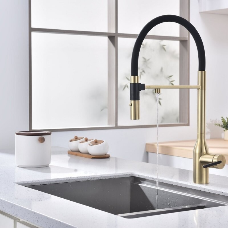 Смеситель для кухонной мойки Paulmark Magneto One Ma213188-LG, с подключением к фильтру, светлое золото