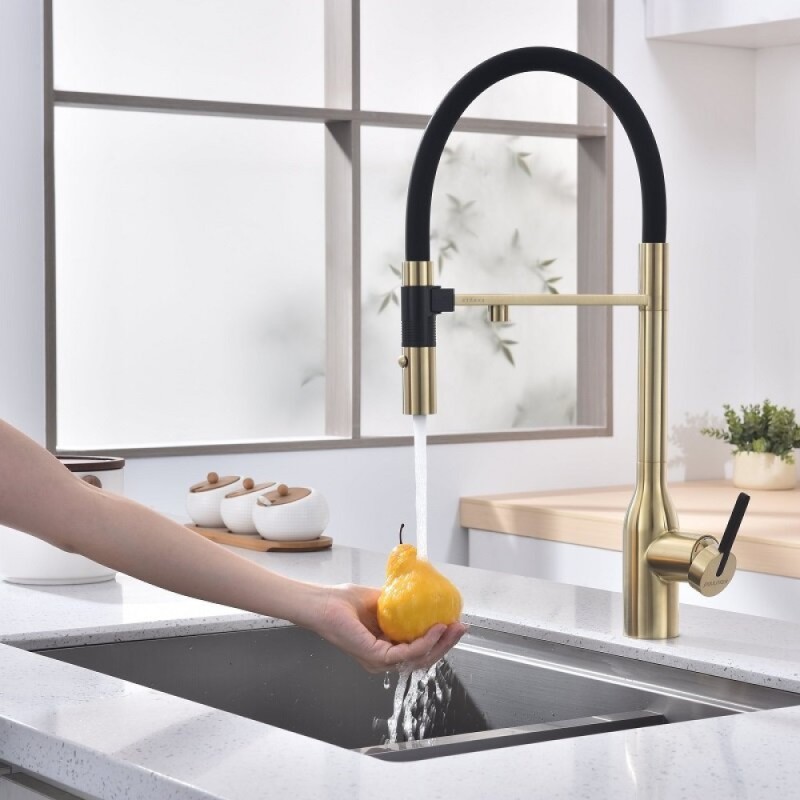 Смеситель для кухонной мойки Paulmark Magneto One Ma213188-LG, с подключением к фильтру, светлое золото