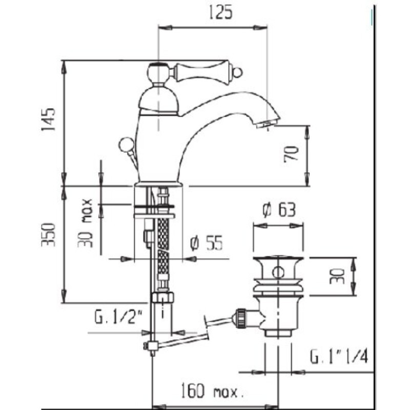 Смеситель Cezares Margot MARGOT-LSM1-03/24-M для раковины, золото