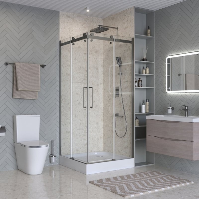 Душевой уголок BelBagno MARINO-2-A-2-90-C-GM, 90 x 90 см, стекло прозрачное, профиль оружейная сталь