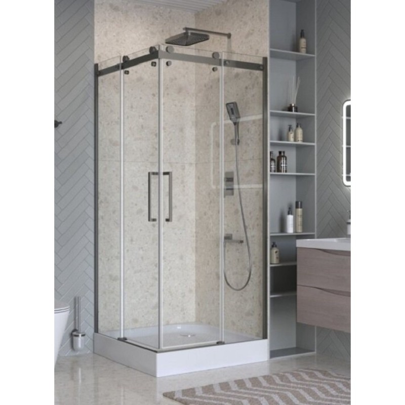 Душевой уголок BelBagno MARINO-2-A-2-90-C-GM, 90 x 90 см, стекло прозрачное, профиль оружейная сталь