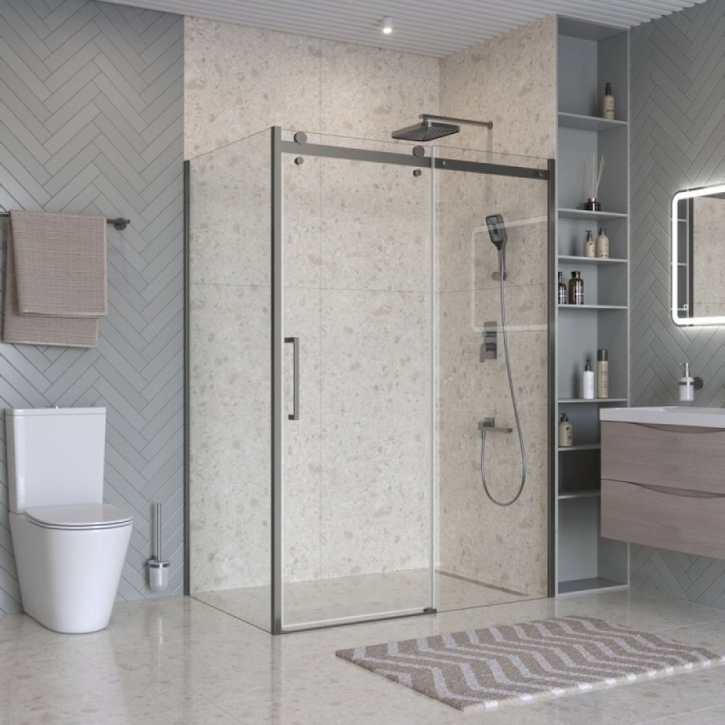 Душевой уголок BelBagno MARINO-2-AH-1-150/100-C-GM, 150 x 100 см, стекло прозрачное, профиль оружейная сталь