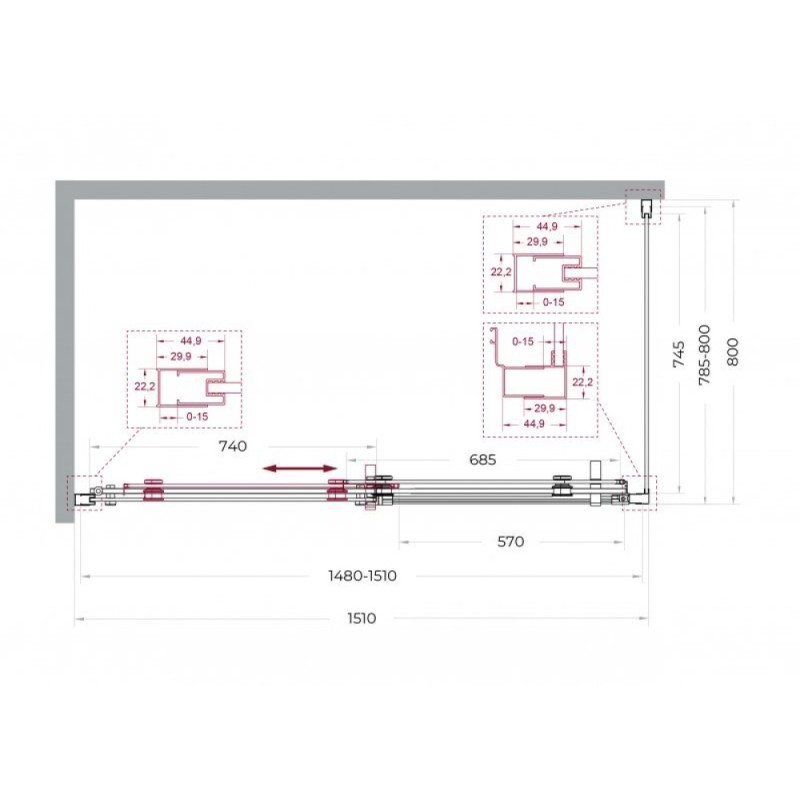 Душевой уголок BelBagno MARINO-2-AH-1-150/80-C-Cr, 150 x 80 см, стекло прозрачное, профиль хром
